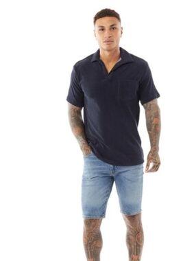 Selected Homme Mens Terry Short Sleeve Polo Shirt Sky Captain